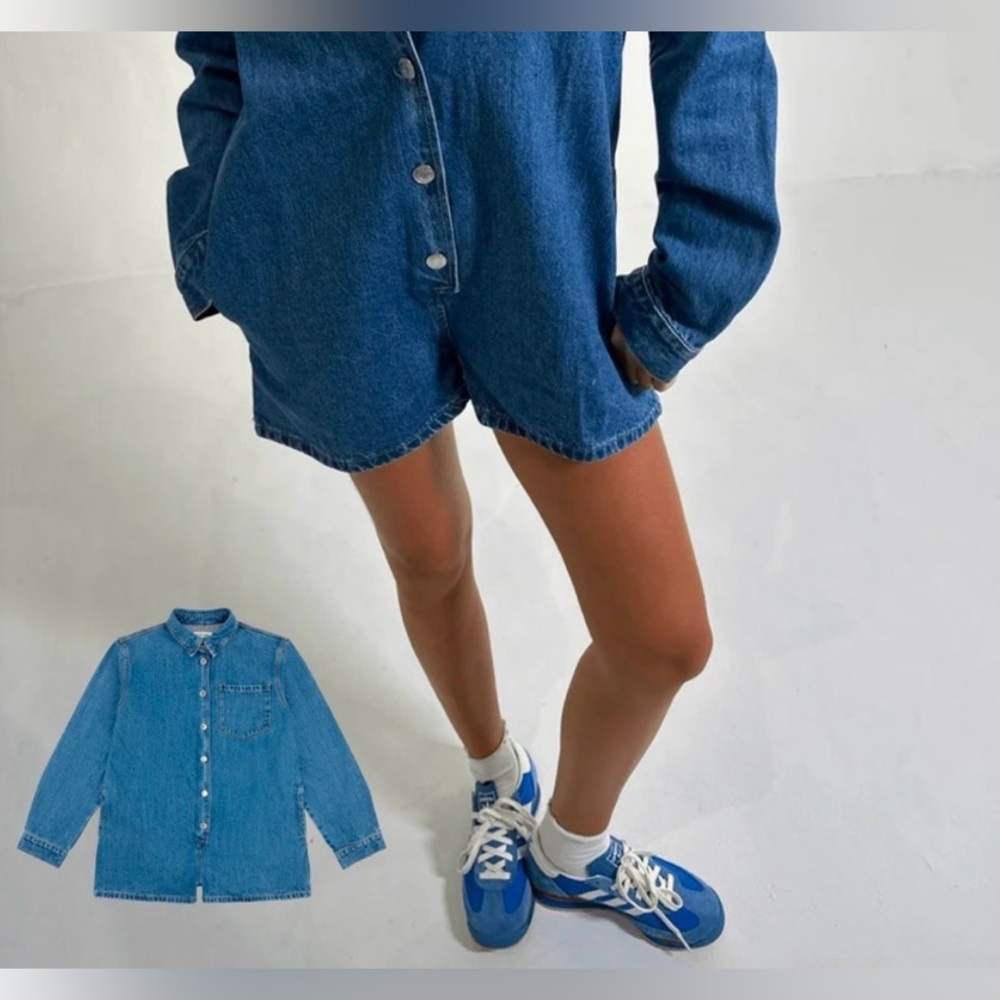 NWOT! Parke Medium Wash Long Sleeve Denim Romper Sz M! - Picture 2 of 8
